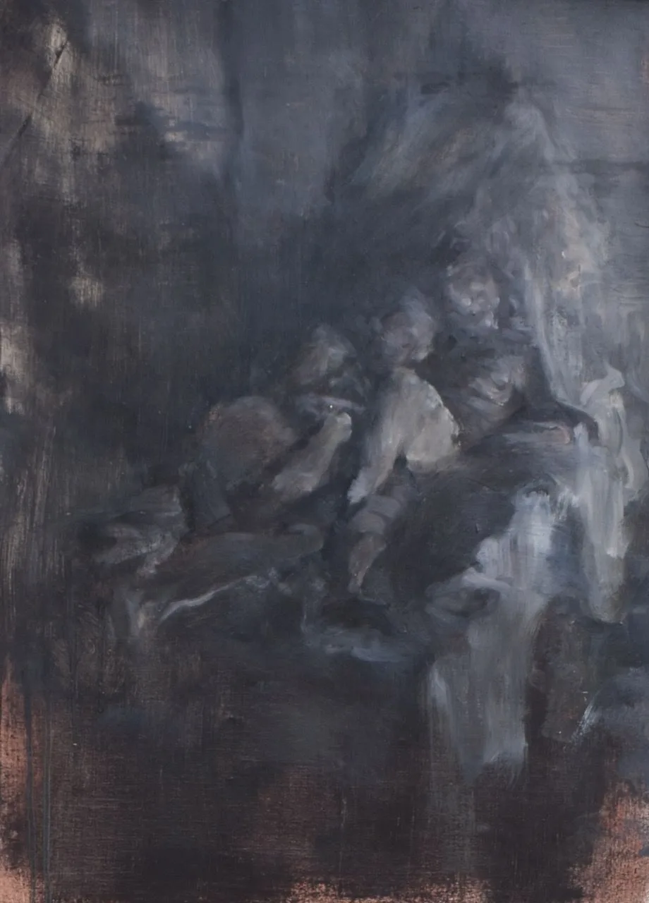 Milenci, 2016, 50×71 cm, olej na papíře