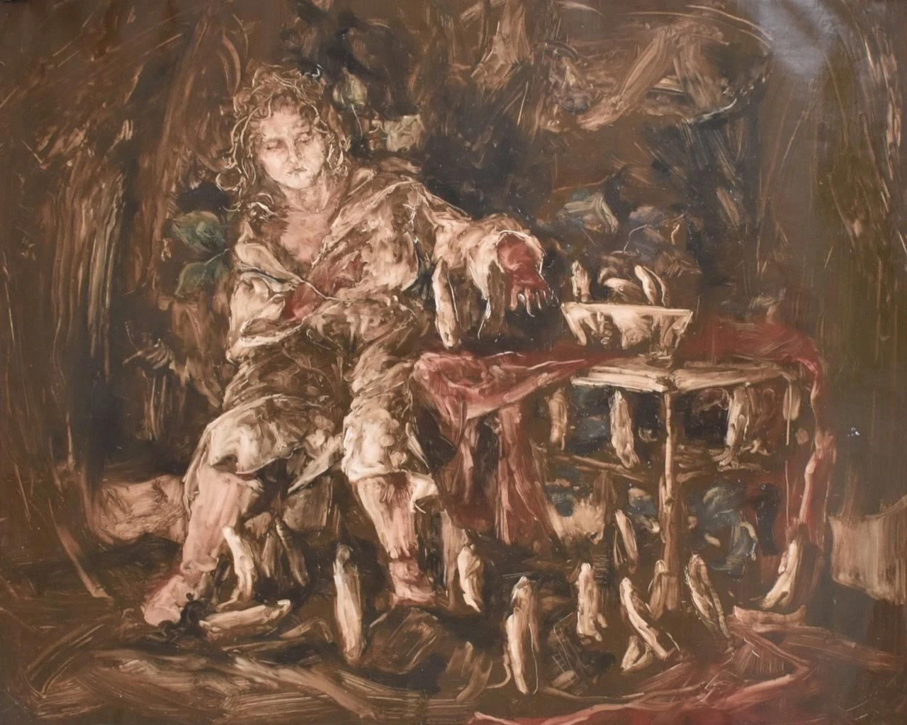 U stolu, 2018, 150×121 cm, olej na papíře